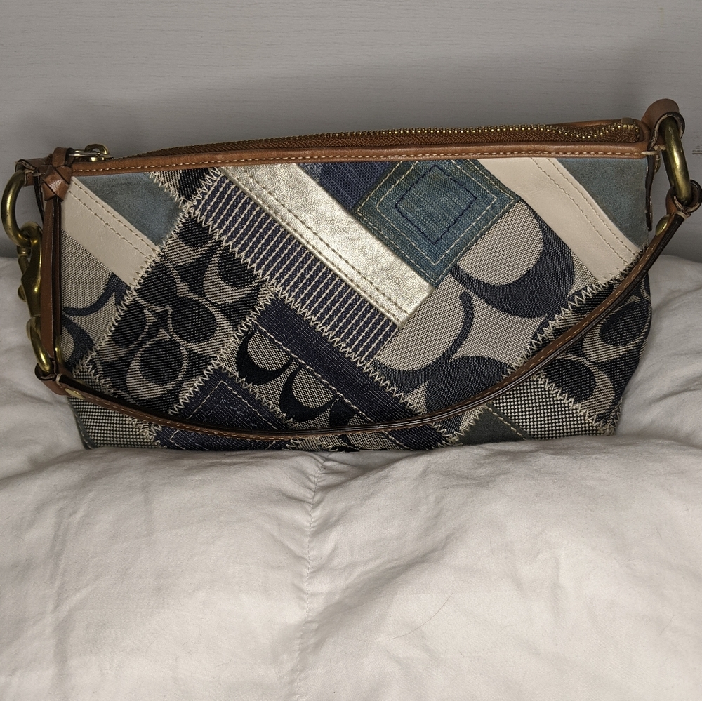 Coach Blue Denim Patterned Shoulder Bag